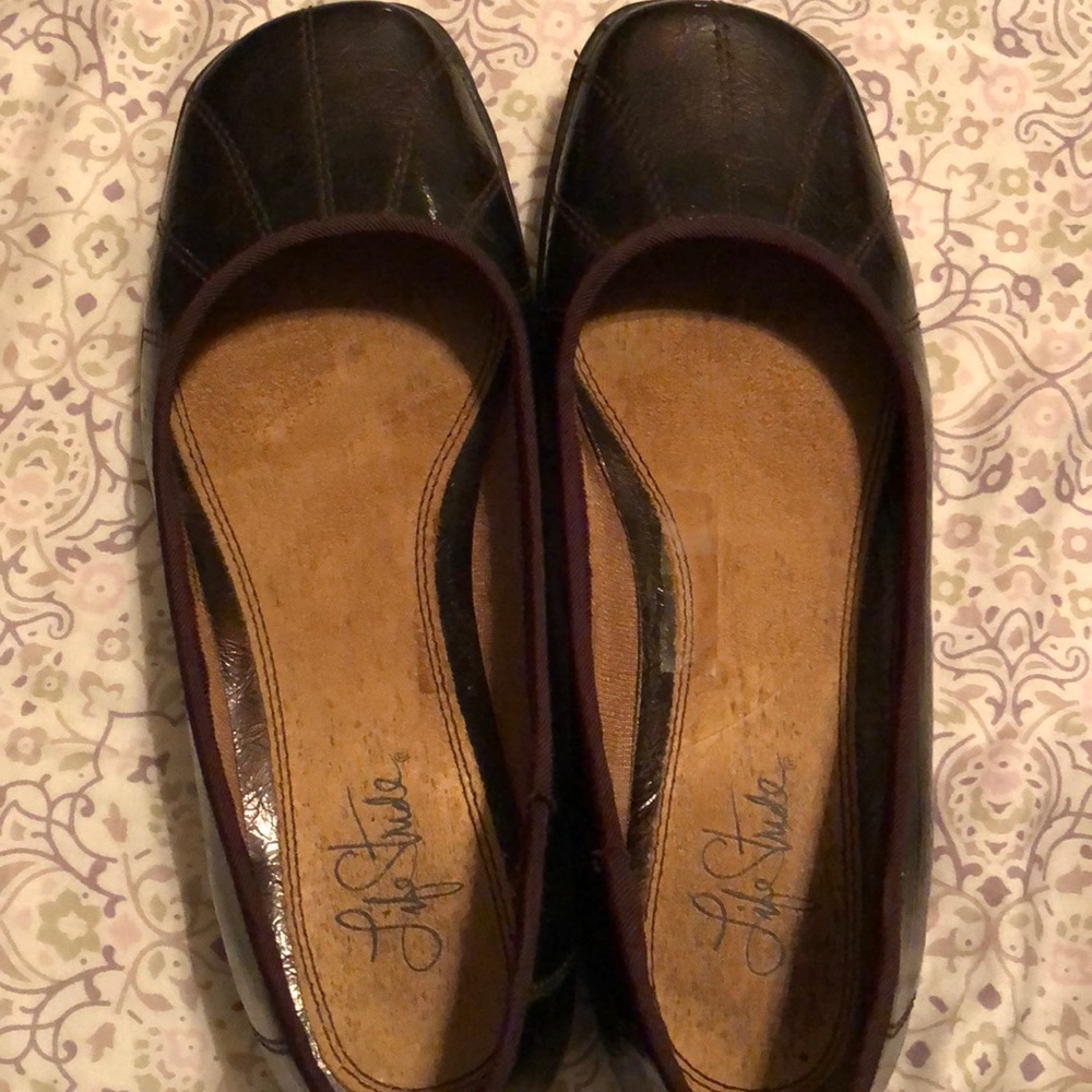 Brown patent leather flats